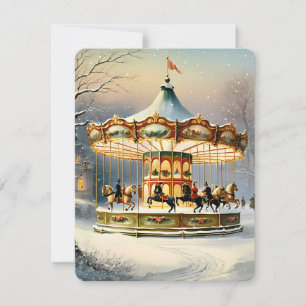 vintage christmas snow carousel holiday card
