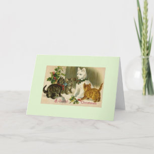 Vintage Christmas Snow Cat Greeting Card