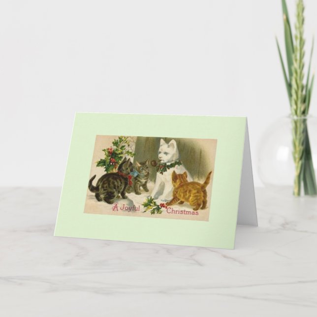 Vintage Christmas Snow Cat Greeting Card (Front)