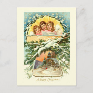 Vintage Christmas, Snow, Church and choir 2 Holiday Postcard