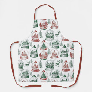 Vintage Christmas Snow Globe Pattern Apron