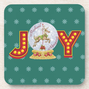 Vintage Christmas snow globe reindeer snowflakes Coaster