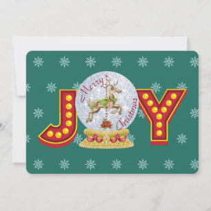 Vintage Christmas snow globe reindeer snowflakes  Holiday Card