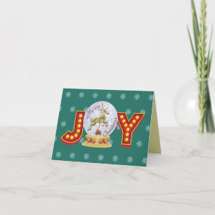Vintage Christmas snow globe reindeer snowflakes  Holiday Card
