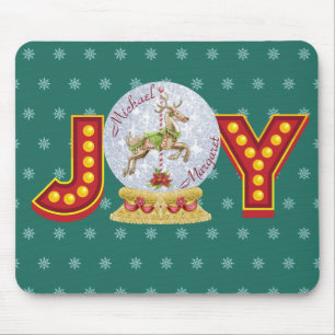 Vintage Christmas snow globe reindeer snowflakes Mouse Mat