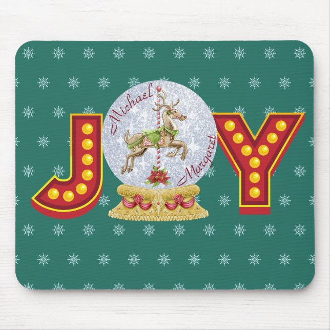 Vintage Christmas snow globe reindeer snowflakes  Mouse Mat (Front)