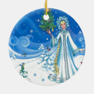 Vintage Christmas, Snow maiden Ceramic Tree Decoration