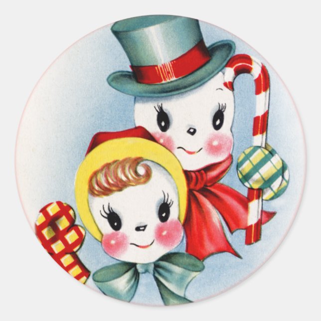 Vintage Christmas Snow People Sticker (Front)