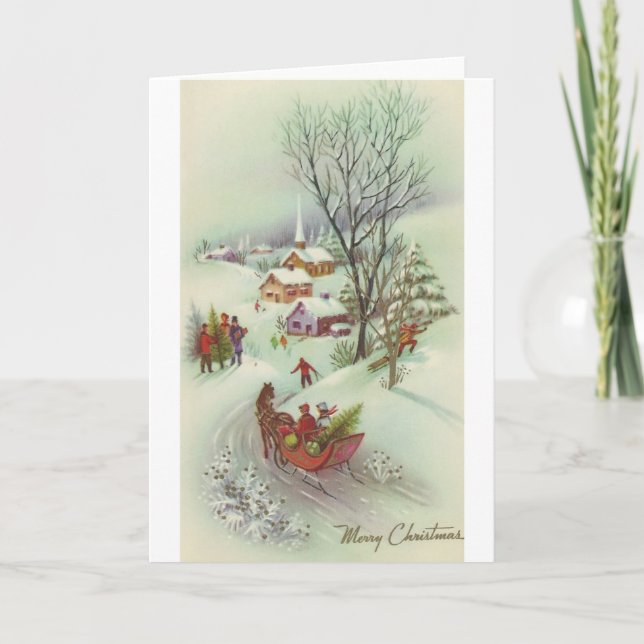 Vintage Christmas Snow Scene Holiday Card (Front)