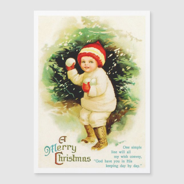 Vintage Christmas Snowball Fight Holiday Card (Front)