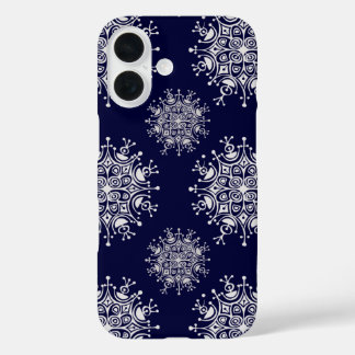 Vintage Christmas Snowflakes Blue Blizzard Pattern iPhone 16 Case