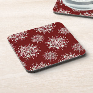 Vintage Christmas Snowflakes Red Blizzard Pattern Coaster