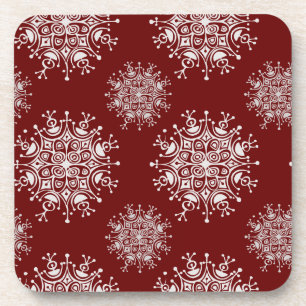 Vintage Christmas Snowflakes Red Blizzard Pattern Coaster
