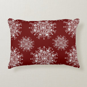Vintage Christmas Snowflakes Red Blizzard Pattern Decorative Cushion