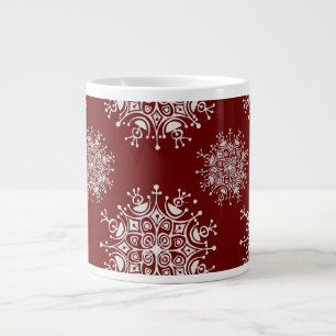 Vintage Christmas Snowflakes Red Blizzard Pattern Large Coffee Mug