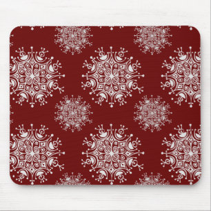 Vintage Christmas Snowflakes Red Blizzard Pattern Mouse Mat