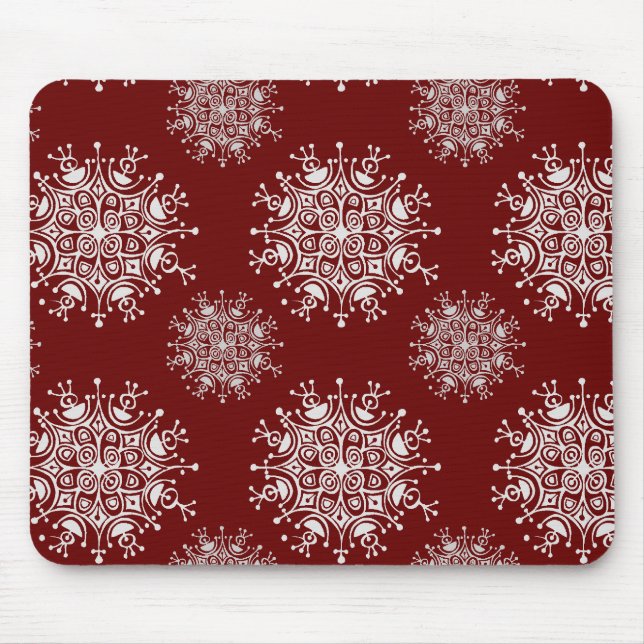 Vintage Christmas Snowflakes Red Blizzard Pattern Mouse Mat (Front)