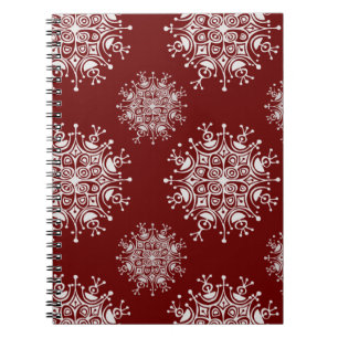 Vintage Christmas Snowflakes Red Blizzard Pattern Notebook