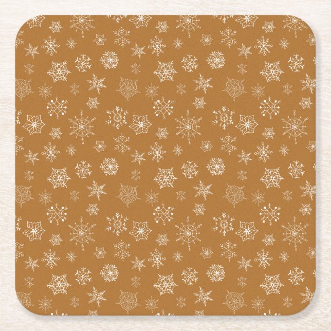 vintage christmas snowflakes square paper coaster (Front)
