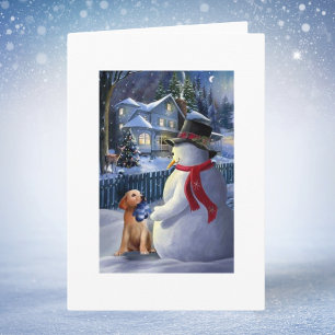 Vintage Christmas Snowman And Dog Holiday Card