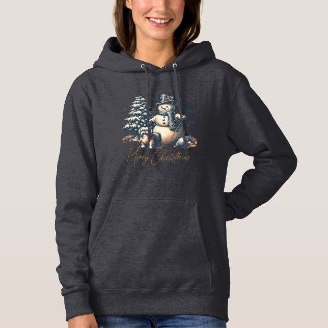 Vintage Christmas Snowman and Dog Hoodie (Front)