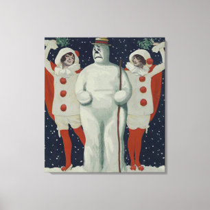 Vintage Christmas Snowman and Ladies Canvas Print