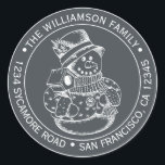 Vintage Christmas SnowMan Black Return Address Classic Round Sticker<br><div class="desc">Christmas family round return address sticker with your name and address in stylish typography with a pretty hand drawn vintage Christmas snowman on an off-black background. Simply add your name and address. Exclusively designed for you by Happy Dolphin Studio. If you need any help or matching products please contact us...</div>