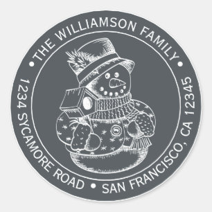 Vintage Christmas SnowMan Black Return Address Classic Round Sticker