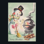 Vintage Christmas Snowman by Wood Stove Holiday Card<br><div class="desc">Cute Retro Vintage Christmas snowman by the wood stove. Perfect for vintage antique collectors or for sending a unique adorable card to friends and family for the holiday season.</div>