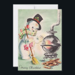 Vintage Christmas Snowman by Wood Stove Holiday Card<br><div class="desc">Cute Retro Vintage Christmas snowman by the wood stove. Perfect for vintage antique collectors or for sending a unique adorable card to friends and family for the holiday season.</div>