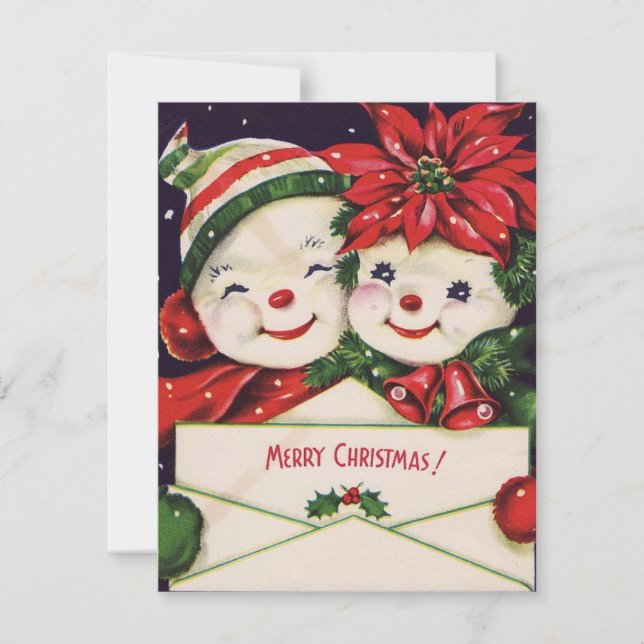 Vintage Christmas Snowman Couple Holiday Card (Front)