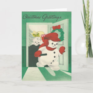 Vintage Christmas Snowman Couple Holiday Card