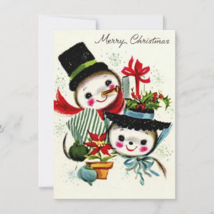 Vintage Christmas Snowman Couple Holiday Card