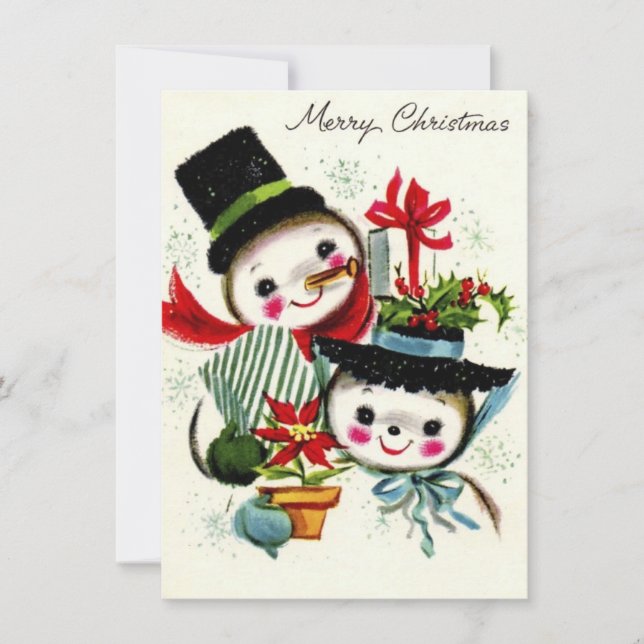 Vintage Christmas Snowman Couple Holiday Card (Front)