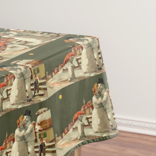 Vintage Christmas Snowman Couple Tablecloth (In Situ)