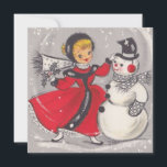 Vintage Christmas Snowman Dancing With Girl Holiday Card<br><div class="desc">Cute Retro Vintage Christmas Snowman Dancing With Girl Holiday Card.</div>