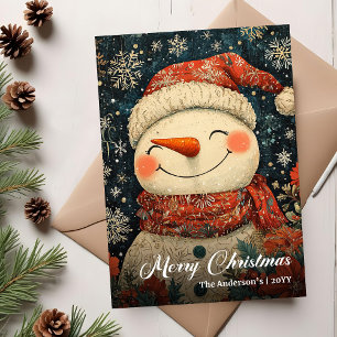 Vintage Christmas Snowman Editable Holiday Card