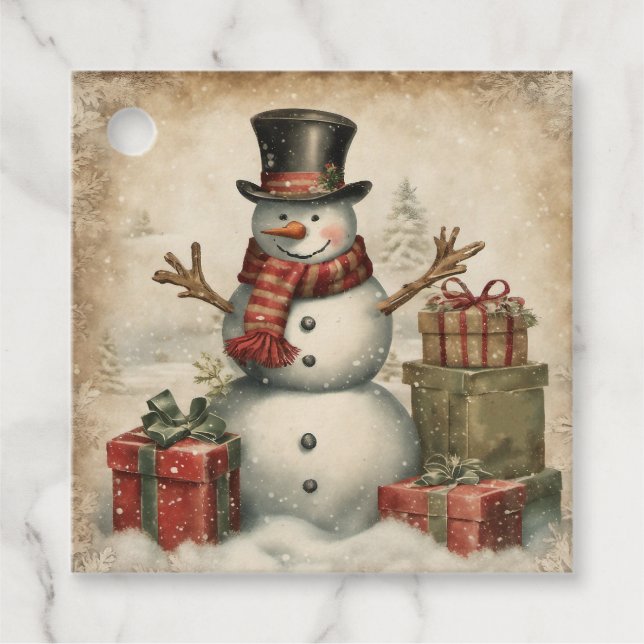 Vintage Christmas Snowman Favour Tags (Front)