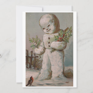 Vintage Christmas Snowman feeding Bird Holiday Card