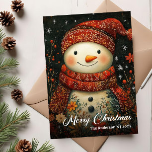 Vintage Christmas Snowman Greeting Card Template