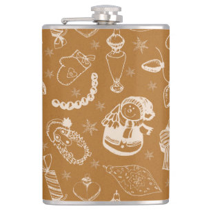 vintage christmas snowman hand drawn hip flask