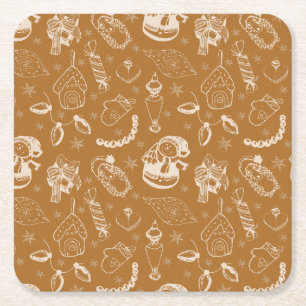 vintage christmas snowman hand drawn square paper coaster
