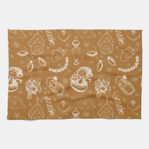 vintage christmas snowman hand drawn tea towel