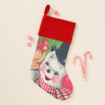 Vintage Christmas snowman Holiday bird stocking<br><div class="desc">design by www.etsy.com/Shop/VanityFlairDesign</div>