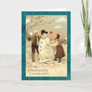 Vintage Christmas Snowman Holiday Card