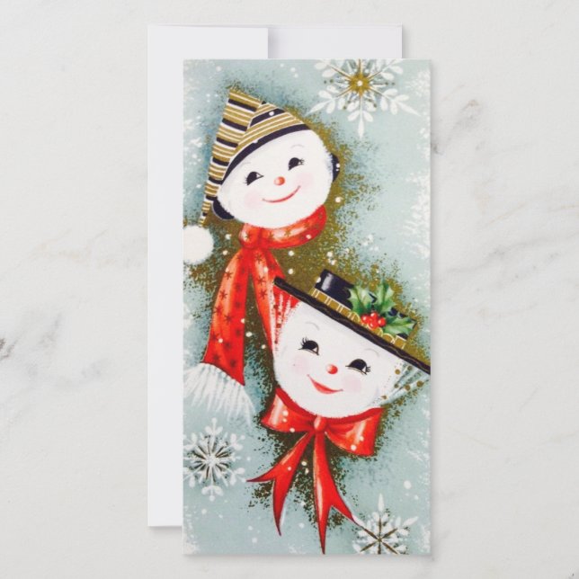 Vintage Christmas Snowman Holiday Card (Front)