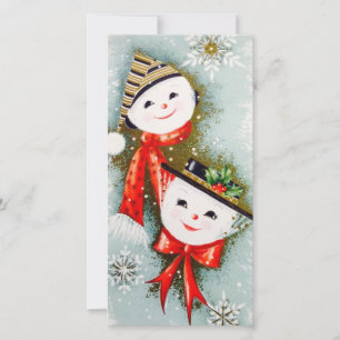Vintage Christmas Snowman Holiday Card