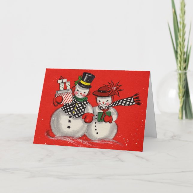 Vintage Christmas Snowman Holiday Card (Front)