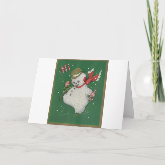 Vintage Christmas Snowman Holiday Card (Front)
