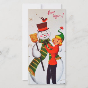 Vintage Christmas Snowman  Holiday Card